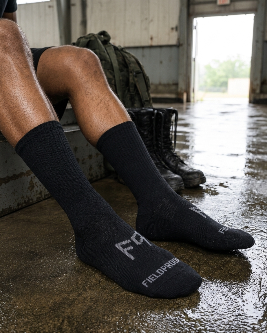 Fieldproof tactical socks being worn